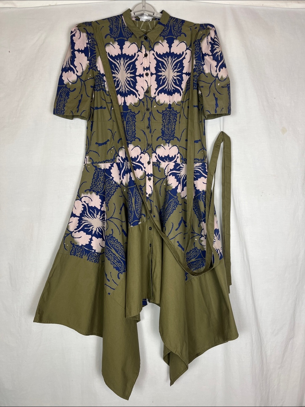 NWOT Making the Cut Green and Blue Floral Maxi Dress with Handkerchief Hemline